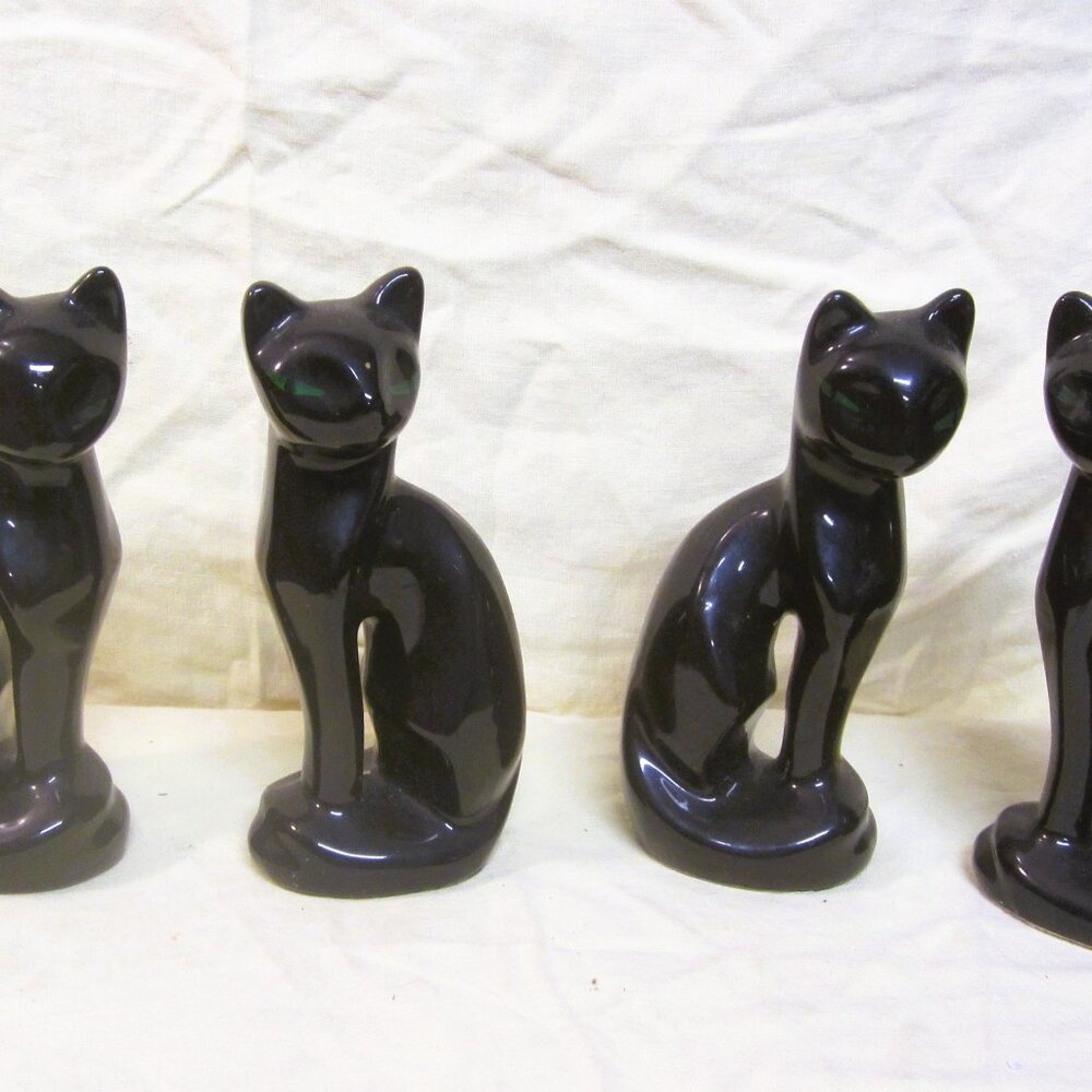 VTG CERAMIC BLACK CAT W/GREEN HANDPAINTED EYES, ELEGANT CATS 1 LEFT